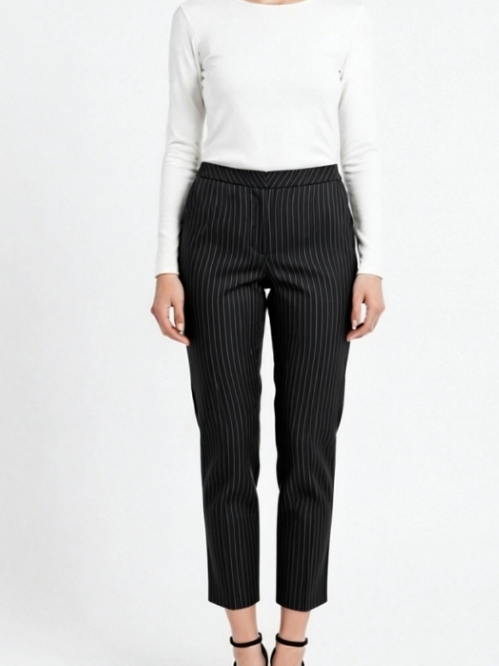 Ann Taylor Dark Blue Pinstripe Cropped Split Open Ankle Pant Misses Size 6